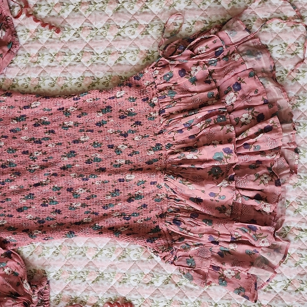 Loveshackfancy Violet Hollywood Pink Floral Smocked Dress with Ruffle Hem XS - Picture 12 of 17